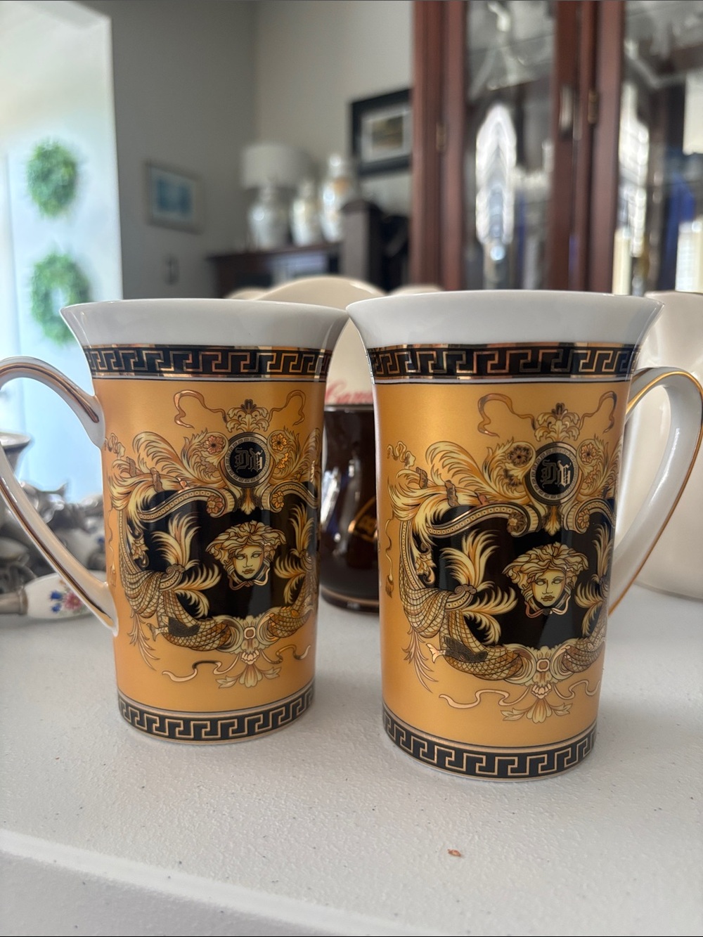 Gold and Black Porcelain Coffee Mugs - Set of 2